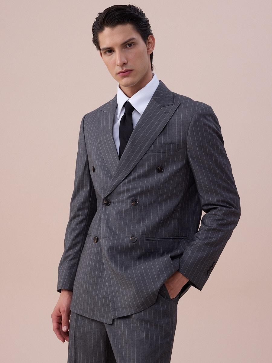 Traje gris de raya diplomática de Modena Sartorial