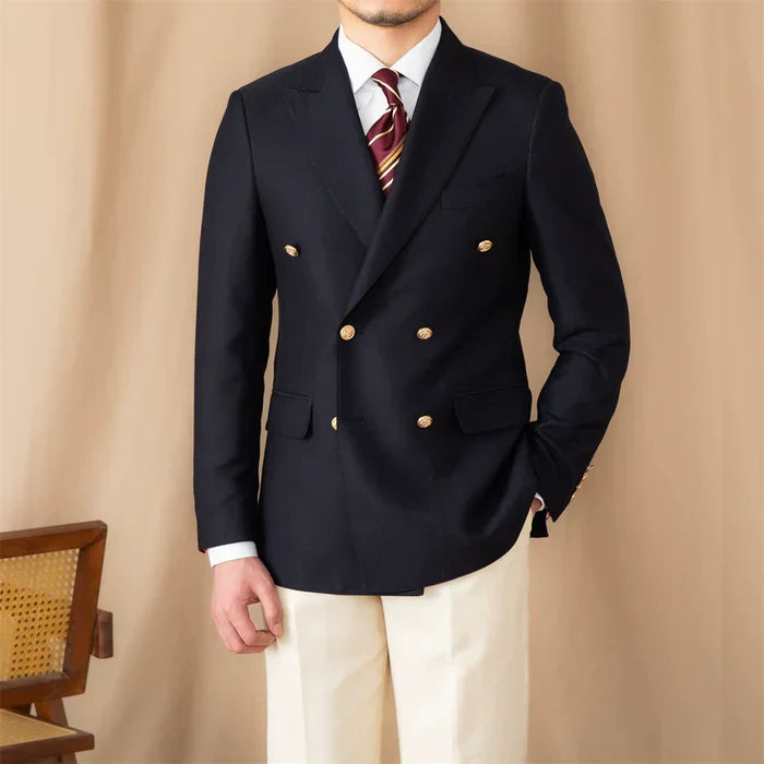 Blazer envelope de abotoamento duplo com botões dourados