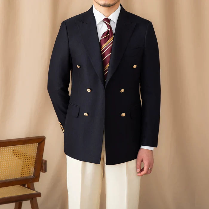 Blazer envelope de abotoamento duplo com botões dourados