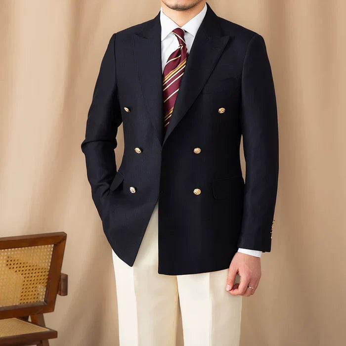 Blazer envelope de abotoamento duplo com botões dourados