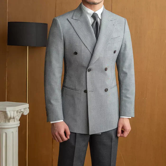 Blazer cinza xadrez Príncipe de Gales com abotoamento duplo