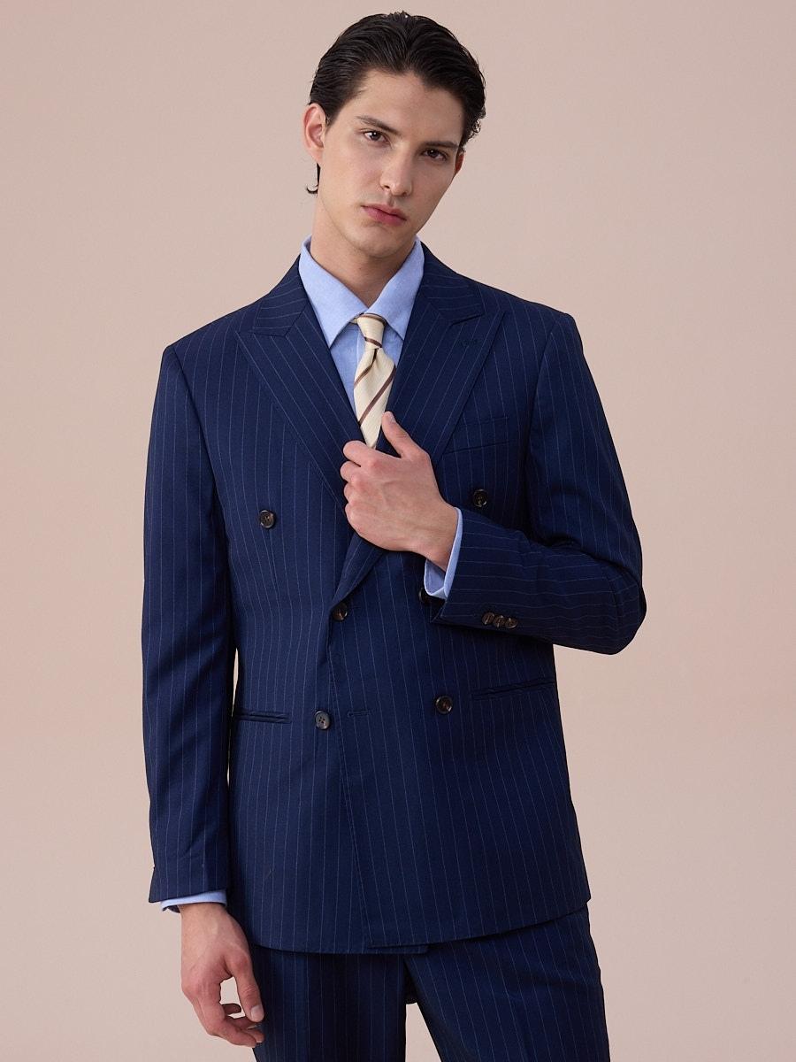 Traje azul de raya diplomática de Modena Sartorial