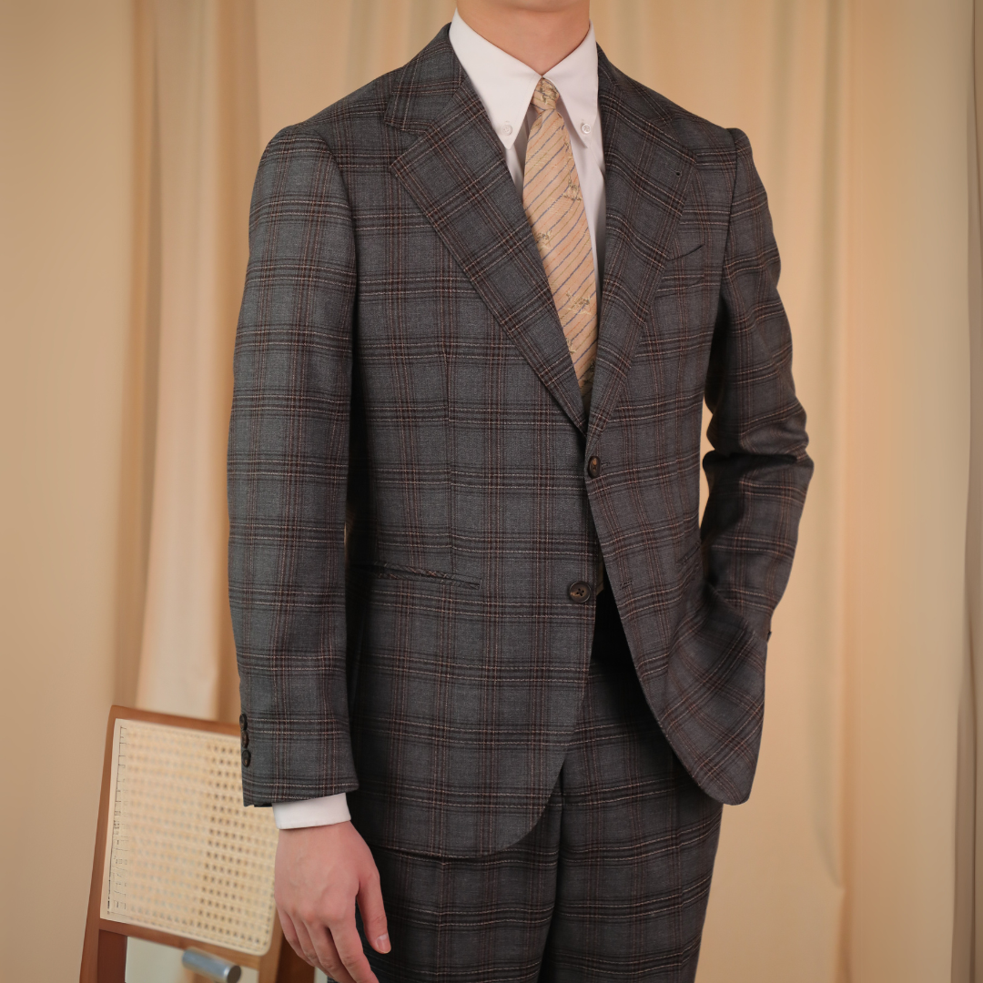 Traje de dos botones color café a cuadros Glen