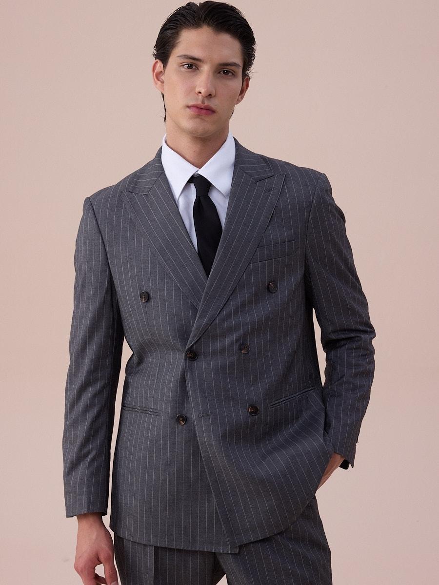 Traje gris de raya diplomática de Modena Sartorial