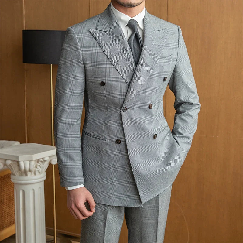 Traje cruzado de cuadros príncipe de Gales en gris
