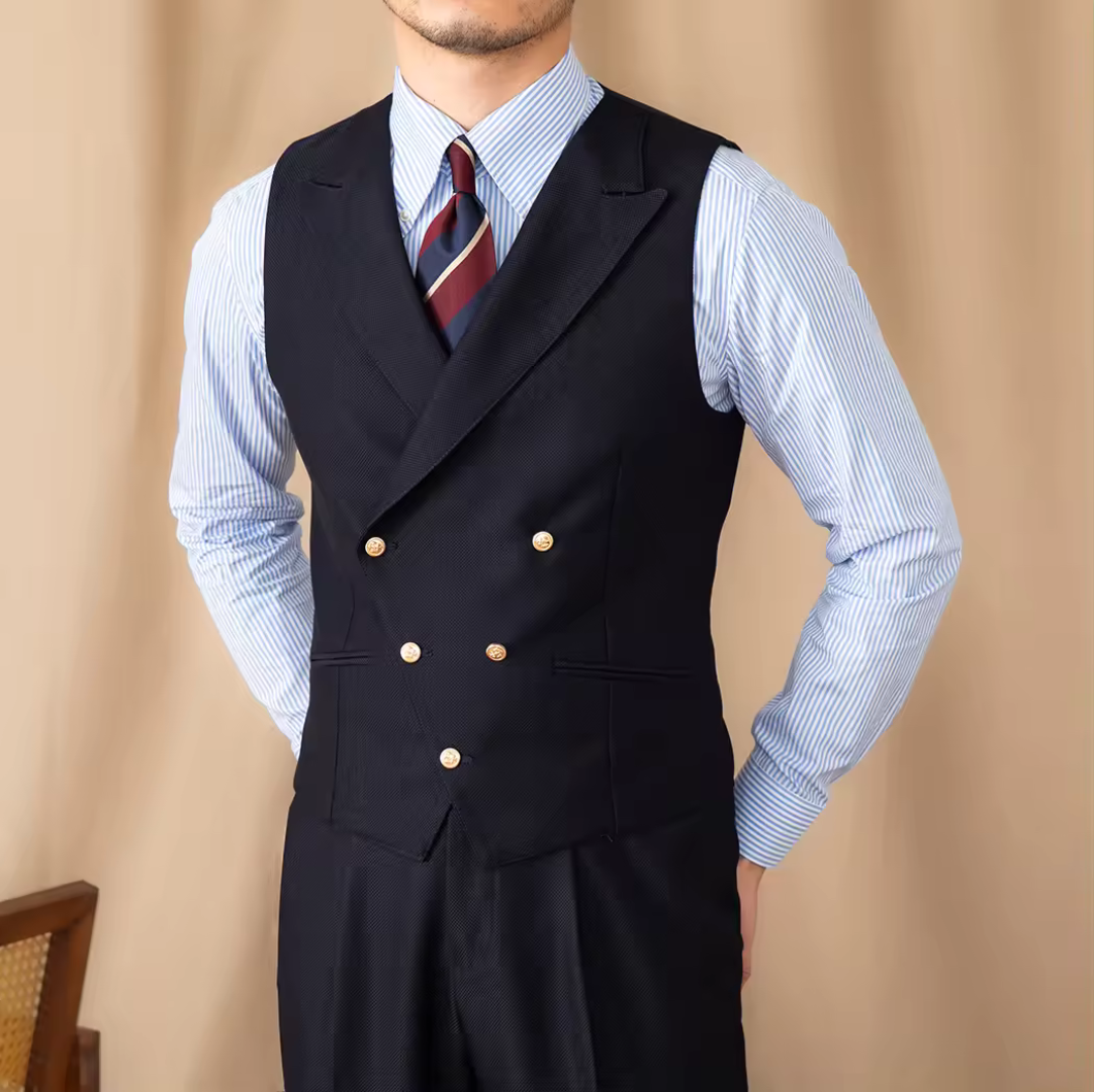 British Black Double-Breasted Vest